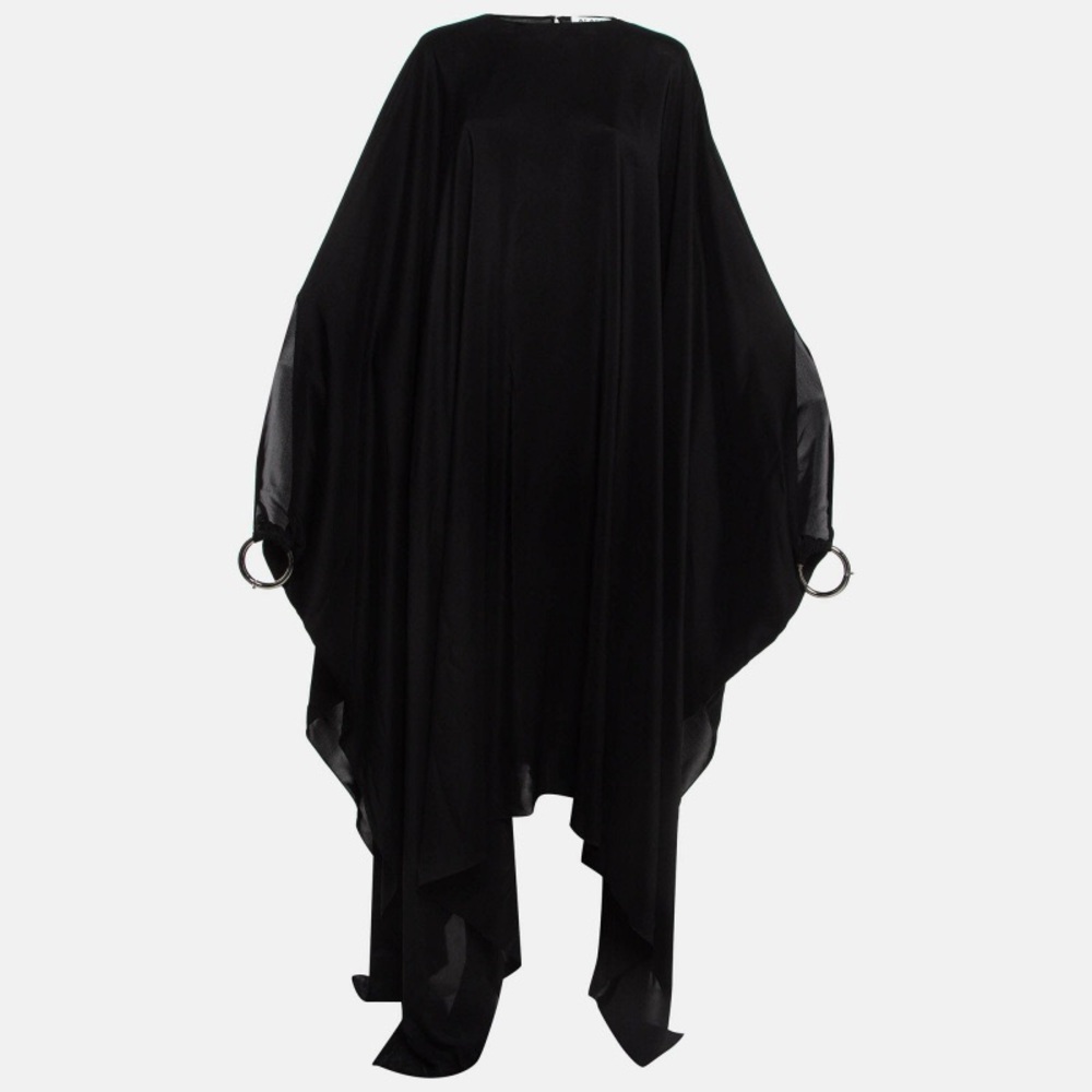 Alaïa Silk Georgette Kaftan Maxi Dress with Silver Cuff Bangles in Black New